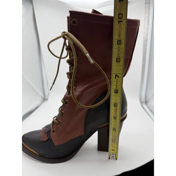 Jeffry Campbell Deadwood Lace Up Western High Heeled Boots Size 8 Brown Black - Picture 4 of 10